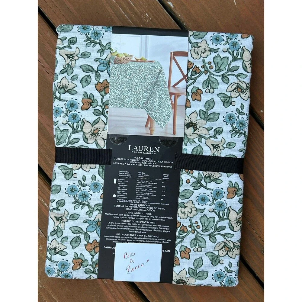 Ralph Lauren Tablecloth Off White Floral 100% Cotton 60 X 120 Spring Multicolor